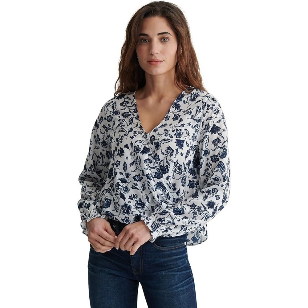 Lucky Brand Shirt Women's Medium Floral Top V Neck Casual Ladies‎